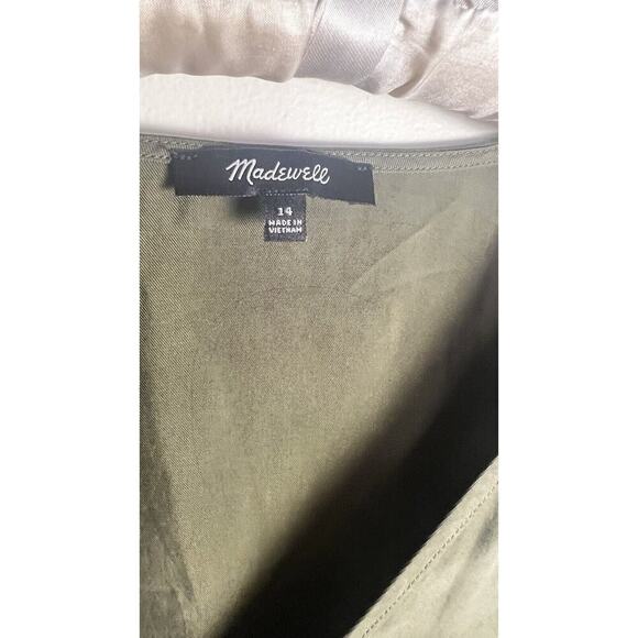 MADEWELL Womens Green Ruched Drapey Brushed Fabric V-Neck Top Sz 14 - Picture 9 of 14